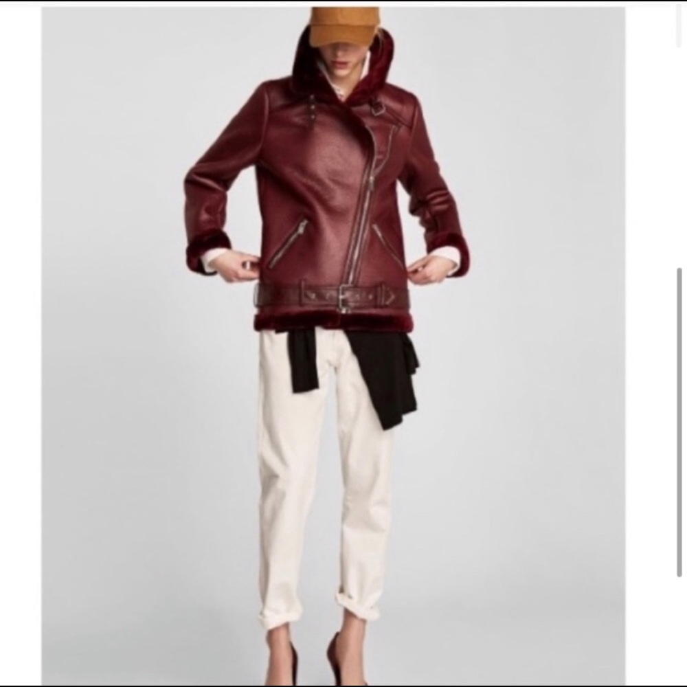 Zara burgundy moto jacket coat
